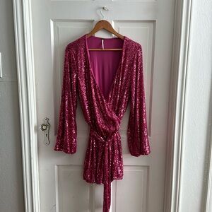Free People Christie Sequin Romper- Pink Size Small